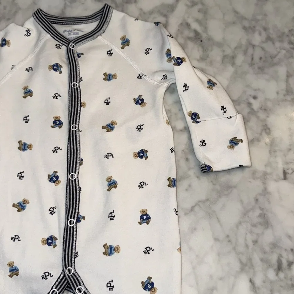 RALPH LAUREN LOGO TEDDY FOOTIE 3M